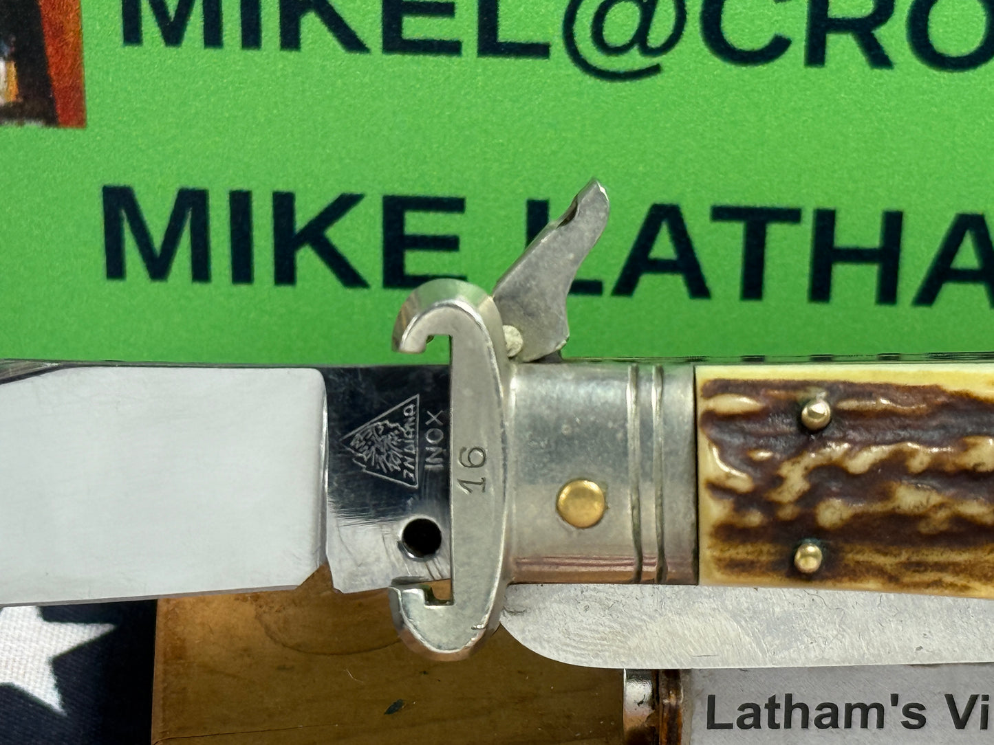 INDIANA INOX ITALY 1962-68 FULCRUM RELEASE 5 BL CAMPER WITH SHELL PULLER ITALIAN AUTOMATIC KNIFE STAG HANDLES