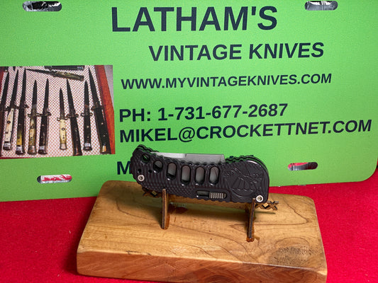 DALTON, ROB D.C.C. COMBAT CUTLERY USA 1995-2010 CUSTOM AUTOMATIC MINI RUNG SAT. LITE TACTICAL AUTOMATIC KNIFE ALL BLACK METAL HANDLES