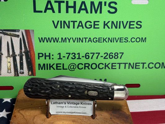 CHALLENGE CUT CO. BRIDGEPORT CONN. FLY LOCK 1918-23 LARGE 5" HUNTER VINTAGE AMERICAN AUTOMATIC KNIFE BLACK BAKELITE HANDLES