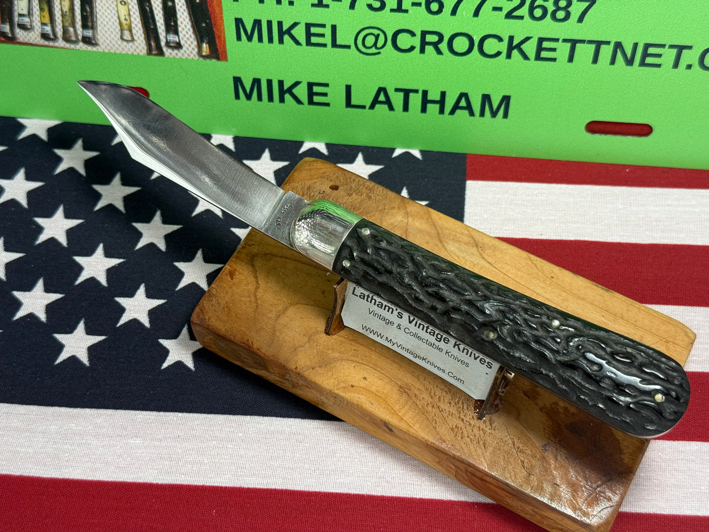 CHALLENGE CUT CO. BRIDGEPORT CONN. FLY LOCK 1918-23 LARGE 5" HUNTER VINTAGE AMERICAN AUTOMATIC KNIFE BLACK BAKELITE HANDLES