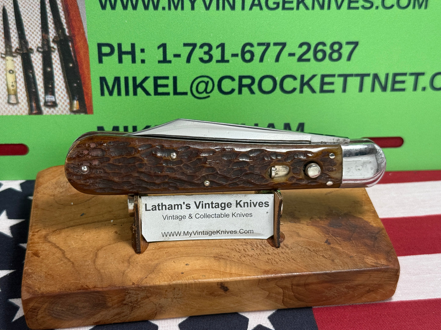 REMINGTON UMC 1920-40 LARGE 5" HUNTER R2403 VINTAGE AMERICAN AUTOMATIC KNIFE BROWN JIGGED BONE HANDLES