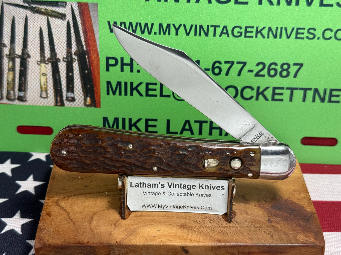 REMINGTON UMC 1920-40 LARGE 5" HUNTER R2403 VINTAGE AMERICAN AUTOMATIC KNIFE BROWN JIGGED BONE HANDLES