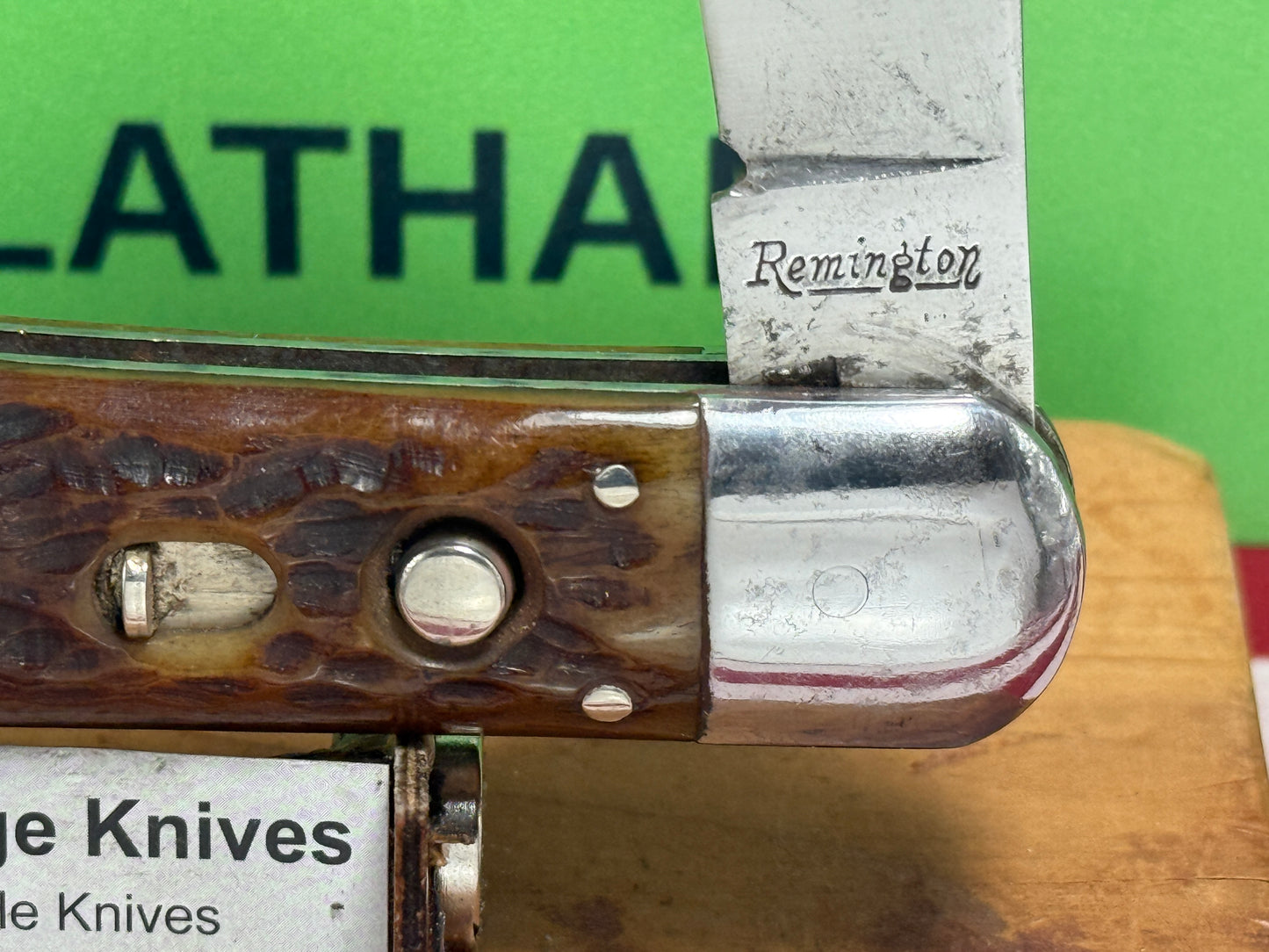 REMINGTON UMC 1920-40 LARGE 5" HUNTER R2403 VINTAGE AMERICAN AUTOMATIC KNIFE BROWN JIGGED BONE HANDLES