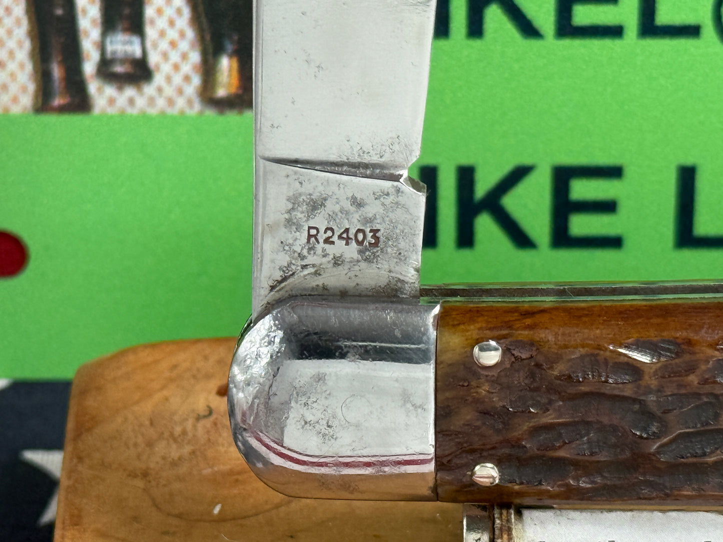 REMINGTON UMC 1920-40 LARGE 5" HUNTER R2403 VINTAGE AMERICAN AUTOMATIC KNIFE BROWN JIGGED BONE HANDLES