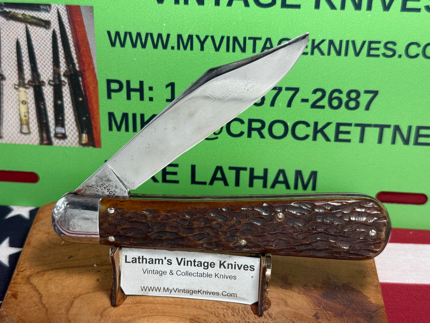 REMINGTON UMC 1920-40 LARGE 5" HUNTER R2403 VINTAGE AMERICAN AUTOMATIC KNIFE BROWN JIGGED BONE HANDLES