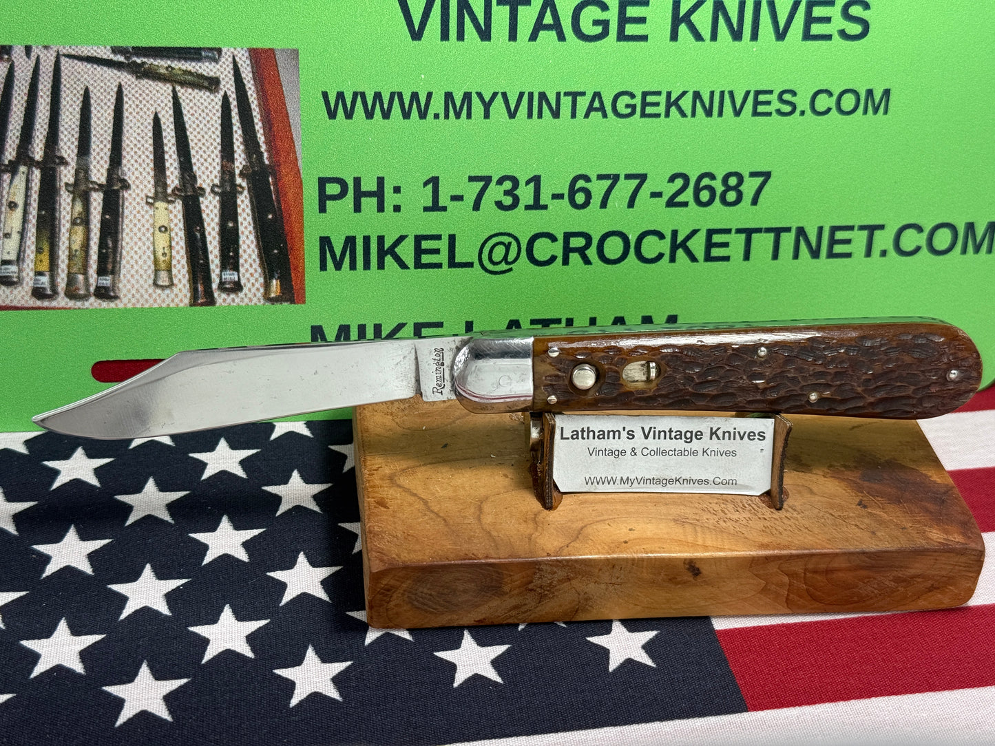 REMINGTON UMC 1920-40 LARGE 5" HUNTER R2403 VINTAGE AMERICAN AUTOMATIC KNIFE BROWN JIGGED BONE HANDLES