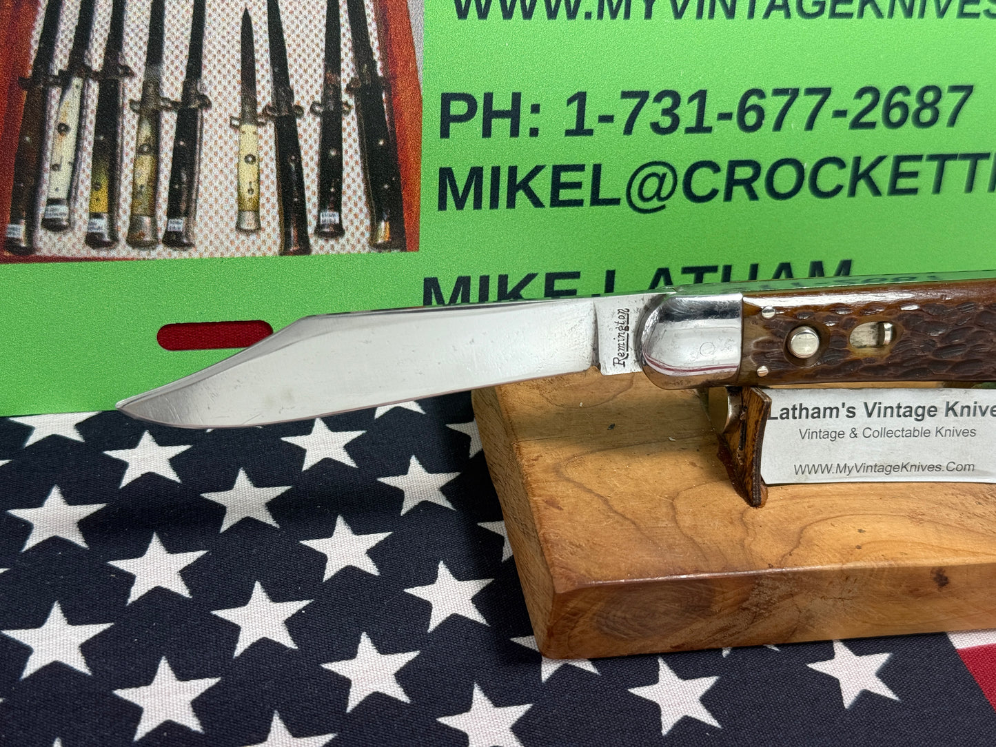 REMINGTON UMC 1920-40 LARGE 5" HUNTER R2403 VINTAGE AMERICAN AUTOMATIC KNIFE BROWN JIGGED BONE HANDLES