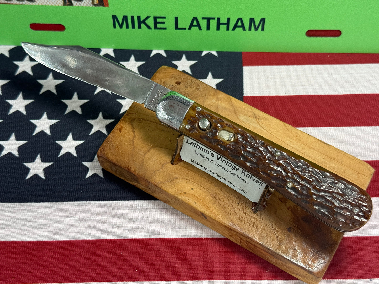 REMINGTON UMC 1920-40 LARGE 5" HUNTER R2403 VINTAGE AMERICAN AUTOMATIC KNIFE BROWN JIGGED BONE HANDLES