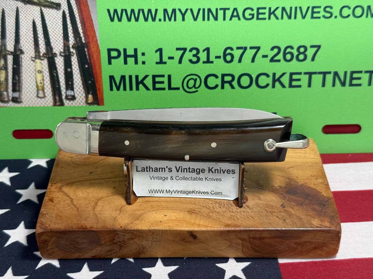 MAKINOX FRANCE 1960-65 LEVER AUTOMATIC FRENCH AUTOMATIC KNIFE REHANDLES IN BEAUTIFUL BRAZILIAN HORN HANDLES