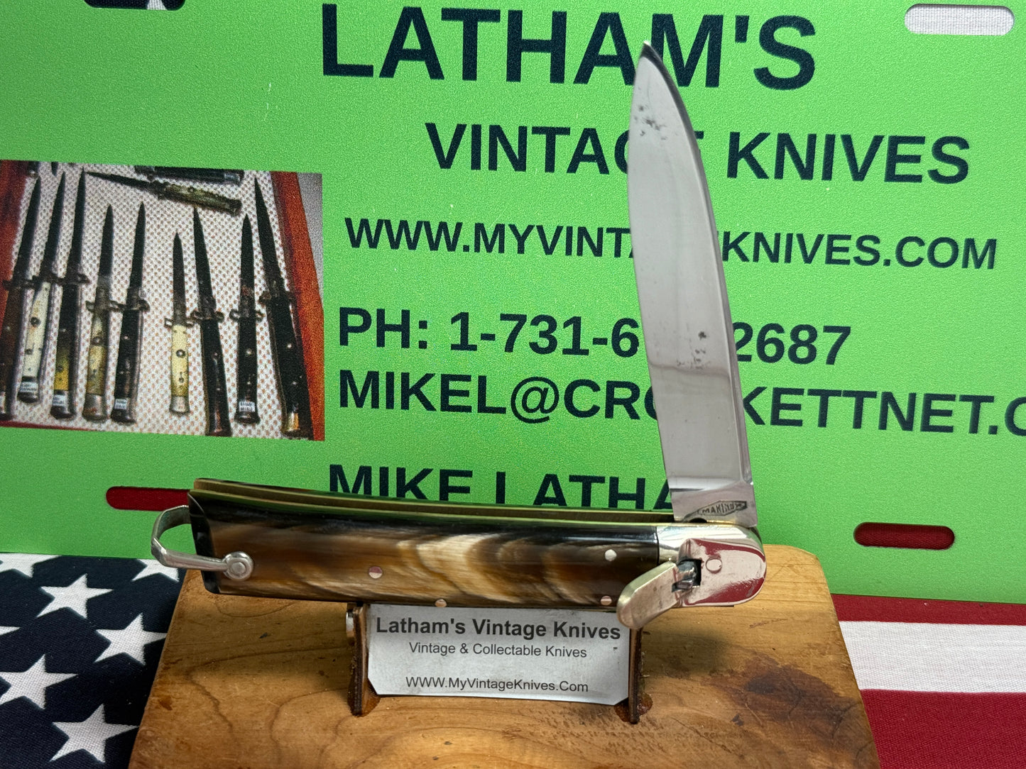 MAKINOX FRANCE 1960-65 LEVER AUTOMATIC FRENCH AUTOMATIC KNIFE REHANDLES IN BEAUTIFUL BRAZILIAN HORN HANDLES