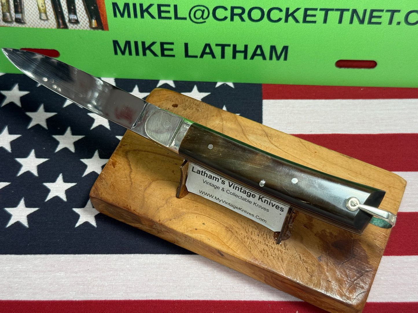 MAKINOX FRANCE 1960-65 LEVER AUTOMATIC FRENCH AUTOMATIC KNIFE REHANDLES IN BEAUTIFUL BRAZILIAN HORN HANDLES