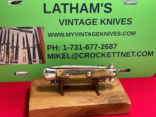 F.B.R. INOX PATENT 96847 ITALY BO/BC DERBY STILETTO 20 CM ITALIAN AUTOMATIC KNIFE STAG HANDLES