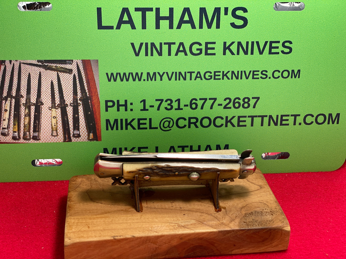 F.B.R. INOX  PATENT 96847 ITALY BO/BC DERBY STILETTO 20 CM ITALIAN AUTOMATIC KNIFE STAG HANDLES