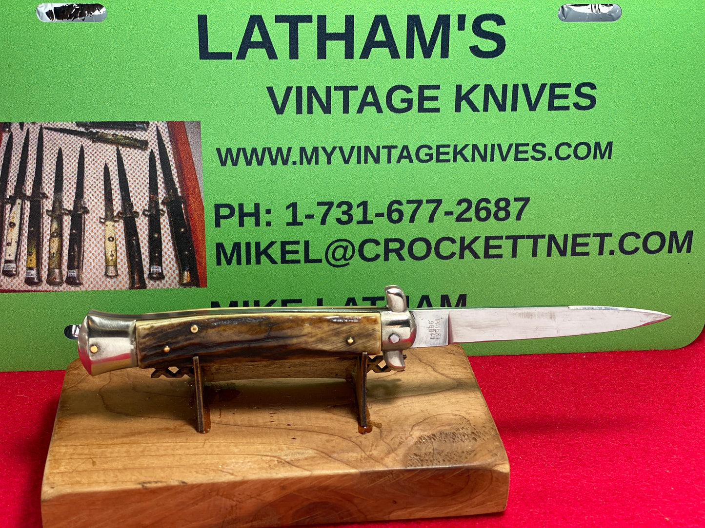 F.B.R. INOX  PATENT 96847 ITALY BO/BC DERBY STILETTO 20 CM ITALIAN AUTOMATIC KNIFE STAG HANDLES