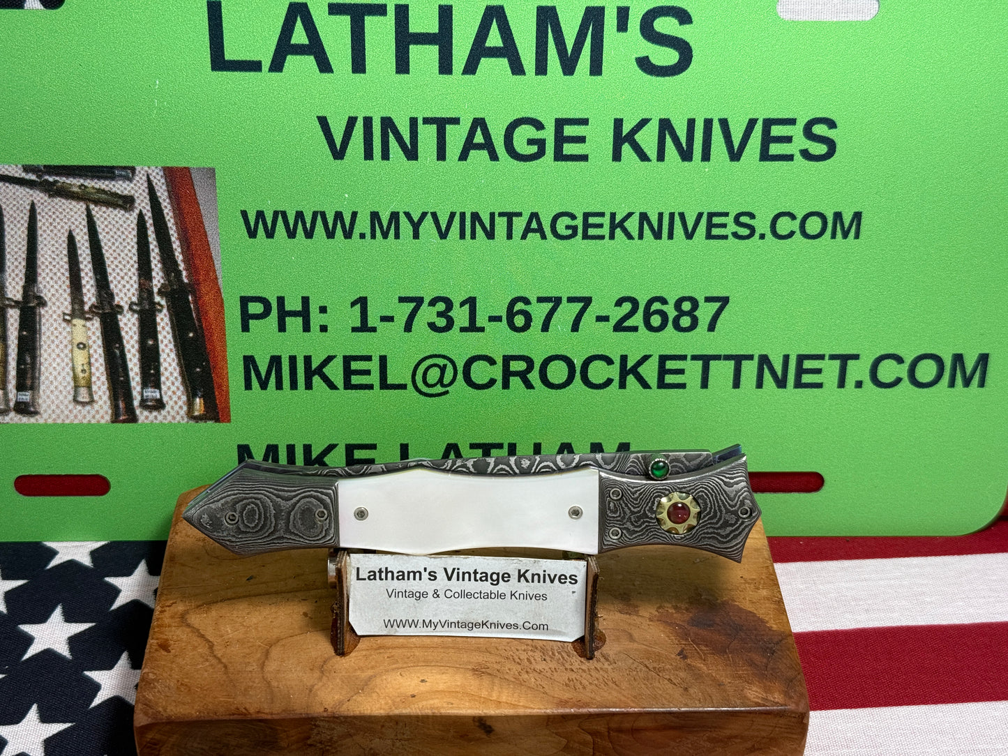 CLARK, NATE CUSTOM KNIVES ORGEON USA 2005-2015 ERA ROYAL DAGGER D/A DAMACUS STEEL CUSTOM AUTOMATIC KNIFE PEARL HANDLES WITH JEWELS