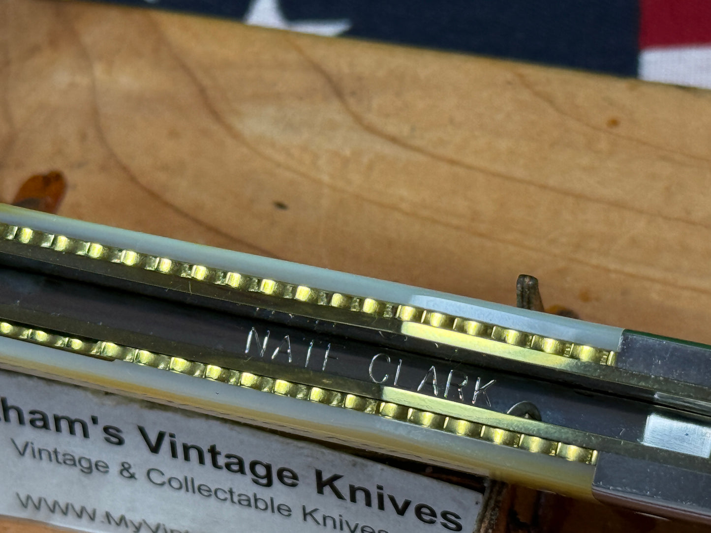 CLARK, NATE CUSTOM KNIVES USA/ORGEON 2005-2015 ERA ROYAL DAGGER D/A MIRROR POLISHED BLADE CUSTOM AUTOMATIC KNIFE GOLD PEARL HANDLES WITH JEWELS