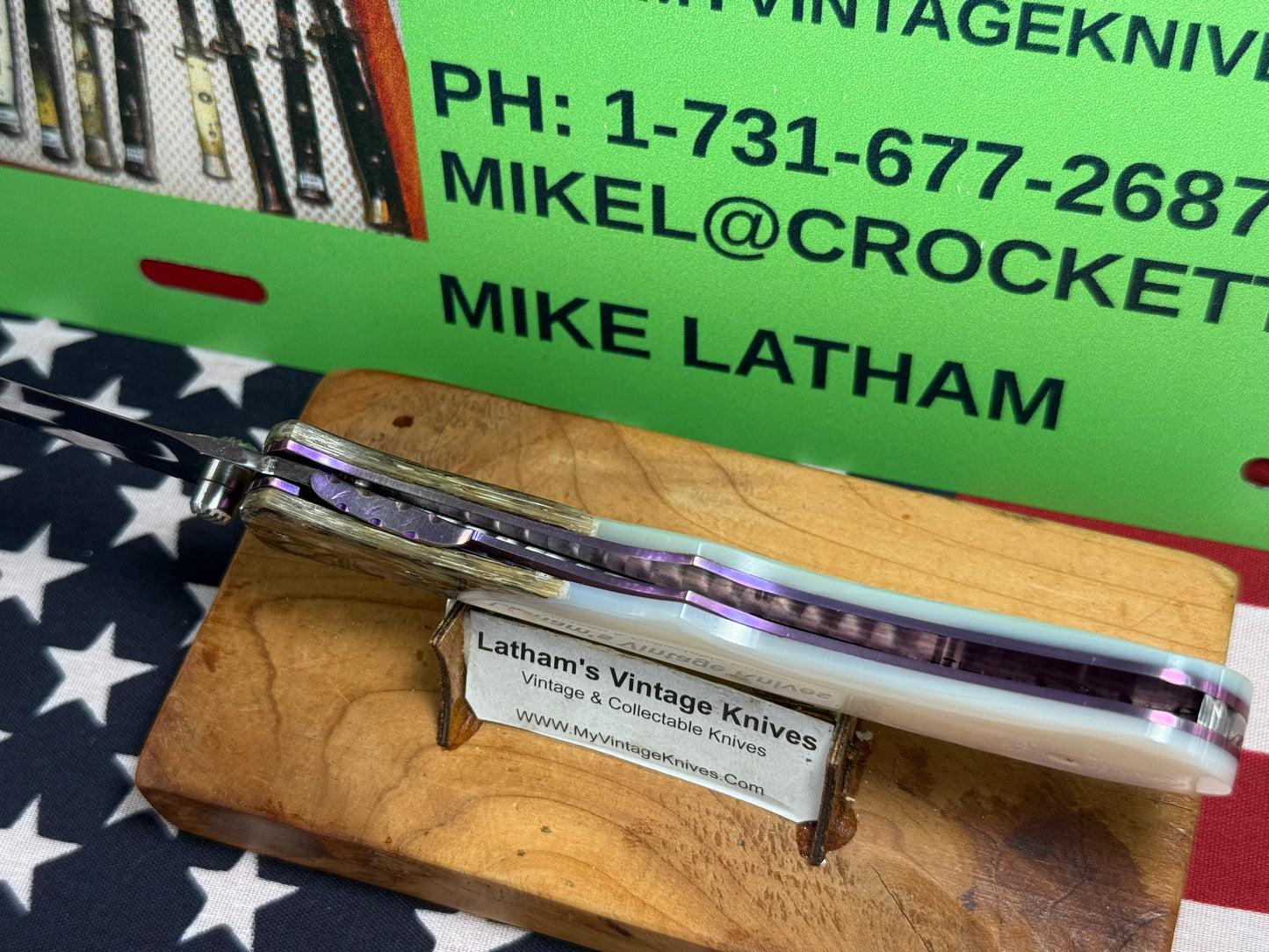 VALLOTTON, BUTCH CUSTOM KNIVES USA/ORGEON 2001-2008 ERA LARGE HUNTER "SPRING ASSIST ACTION" CUSTOM AUTOMATIC KNIFE PEARL HANDLES ABAOLONE BOLSTERS