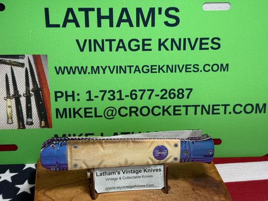 VALLOTTON, RAINY CUSTOM KNIVES 1998-2001 ERA ICE PICK COFFIN DAGGER CUSTOM AUTOMATIC KNIFE MAMMOTH IVORY HANDLES