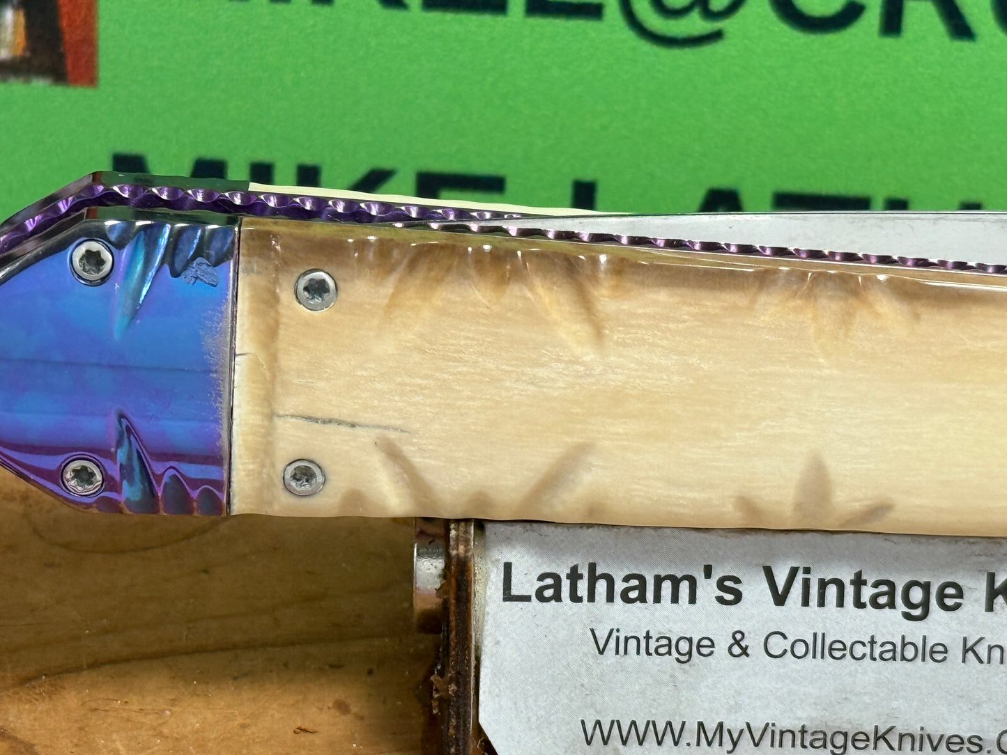 VALLOTTON, RAINY CUSTOM KNIVES 1998-2001 ERA ICE PICK COFFIN DAGGER CUSTOM AUTOMATIC KNIFE MAMMOTH IVORY HANDLES