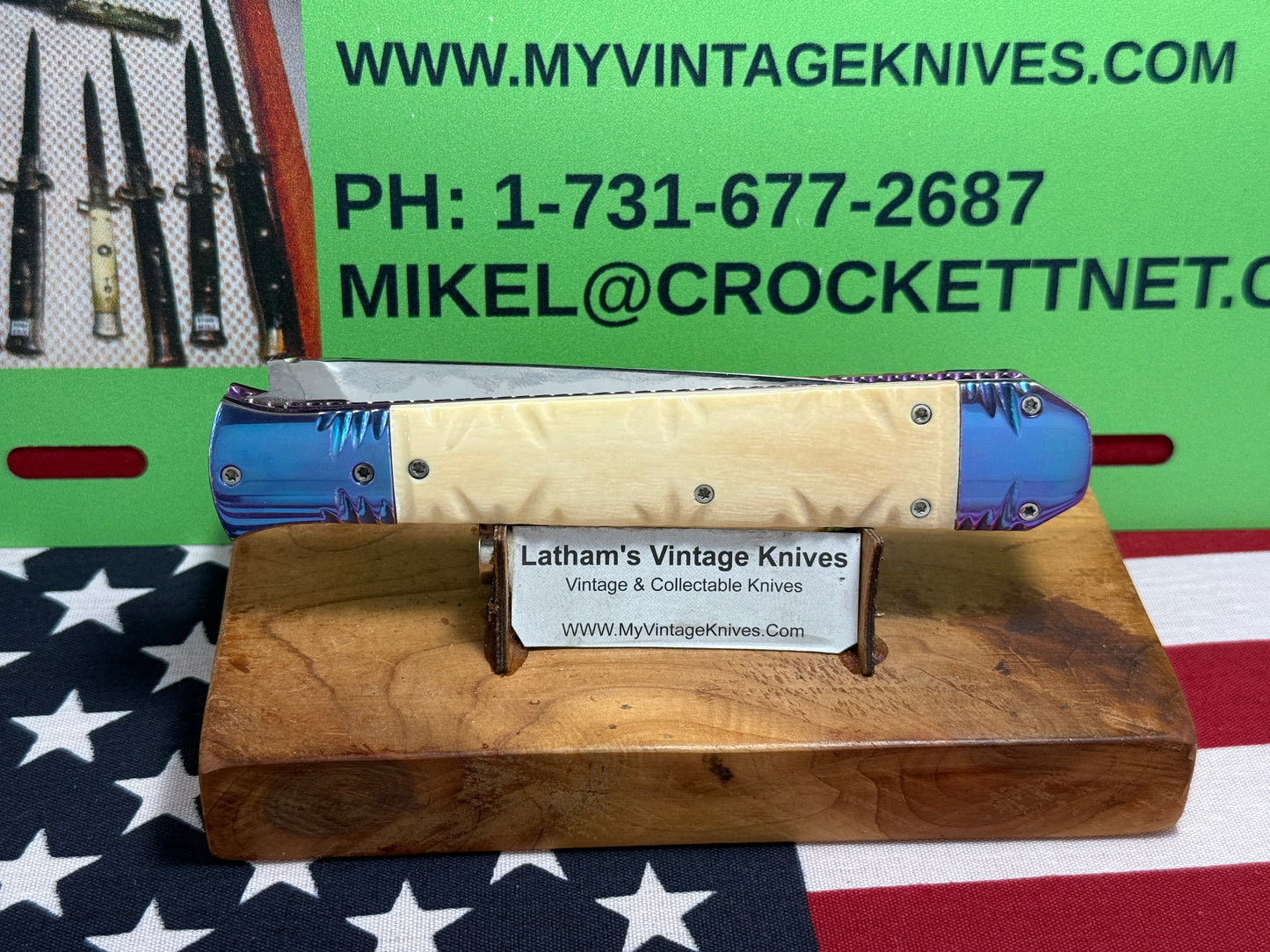 VALLOTTON, RAINY CUSTOM KNIVES 1998-2001 ERA ICE PICK COFFIN DAGGER CUSTOM AUTOMATIC KNIFE MAMMOTH IVORY HANDLES