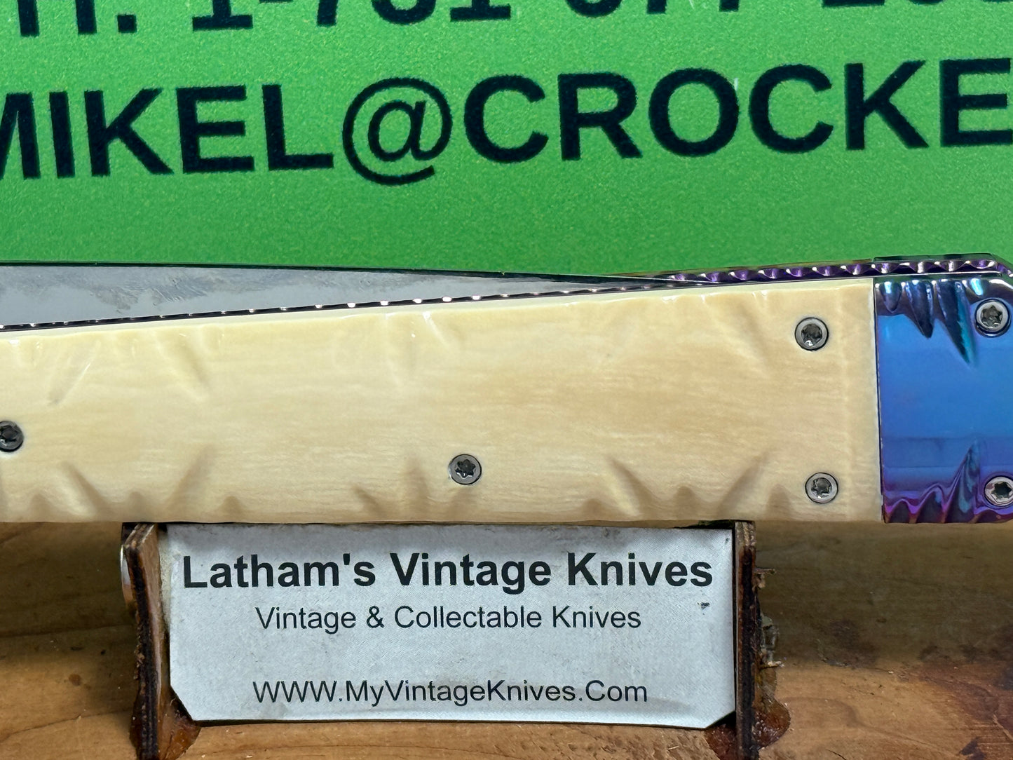 VALLOTTON, RAINY CUSTOM KNIVES 1998-2001 ERA ICE PICK COFFIN DAGGER CUSTOM AUTOMATIC KNIFE MAMMOTH IVORY HANDLES