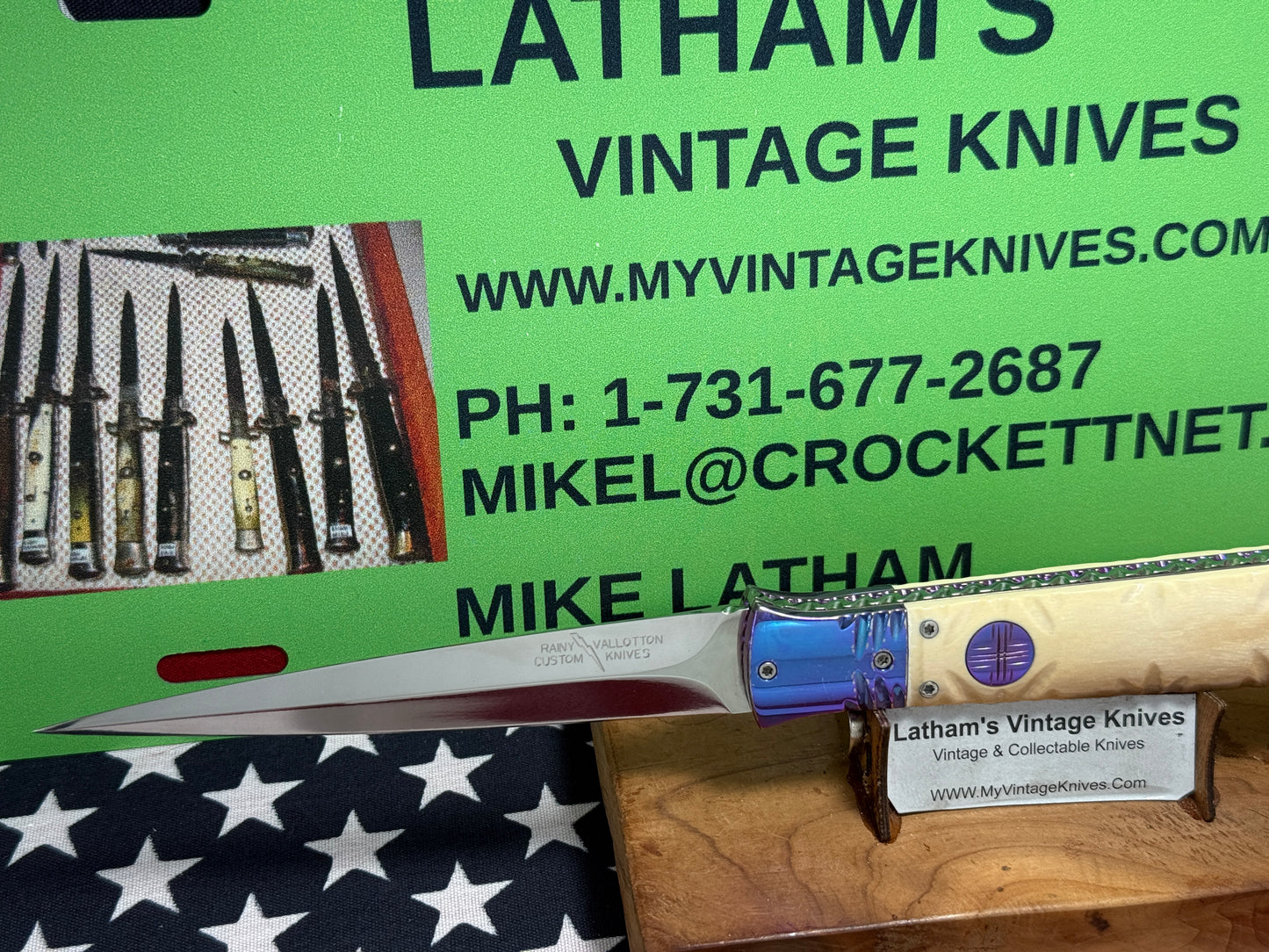 VALLOTTON, RAINY CUSTOM KNIVES 1998-2001 ERA ICE PICK COFFIN DAGGER CUSTOM AUTOMATIC KNIFE MAMMOTH IVORY HANDLES