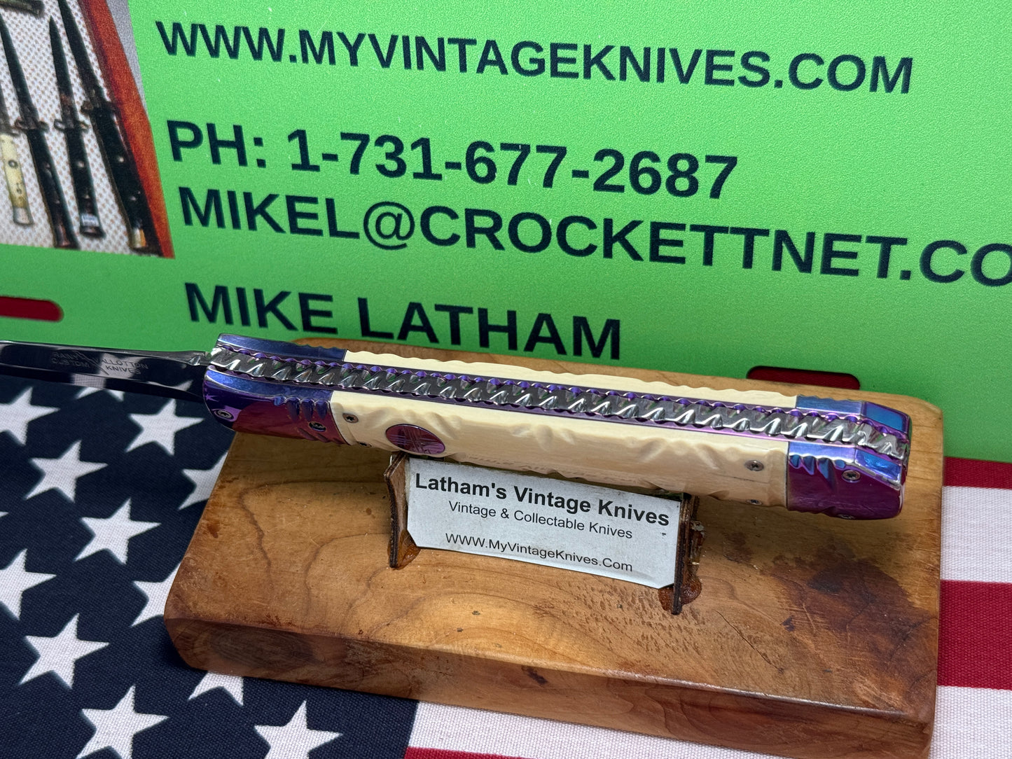 VALLOTTON, RAINY CUSTOM KNIVES 1998-2001 ERA ICE PICK COFFIN DAGGER CUSTOM AUTOMATIC KNIFE MAMMOTH IVORY HANDLES