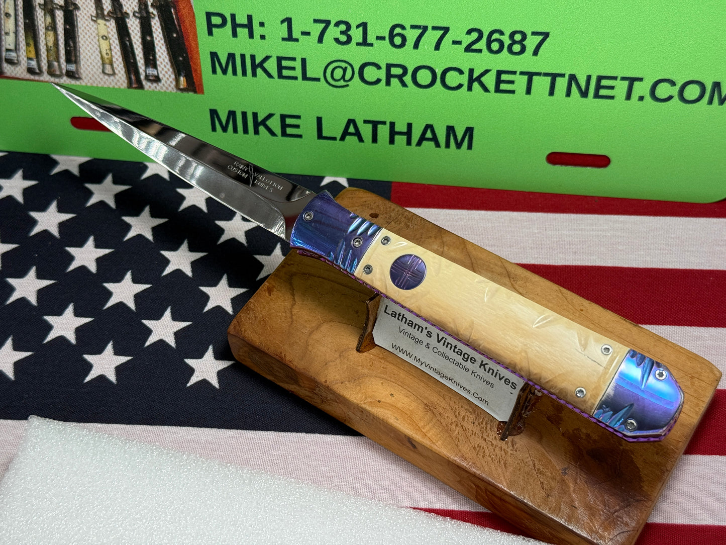 VALLOTTON, RAINY CUSTOM KNIVES 1998-2001 ERA ICE PICK COFFIN DAGGER CUSTOM AUTOMATIC KNIFE MAMMOTH IVORY HANDLES