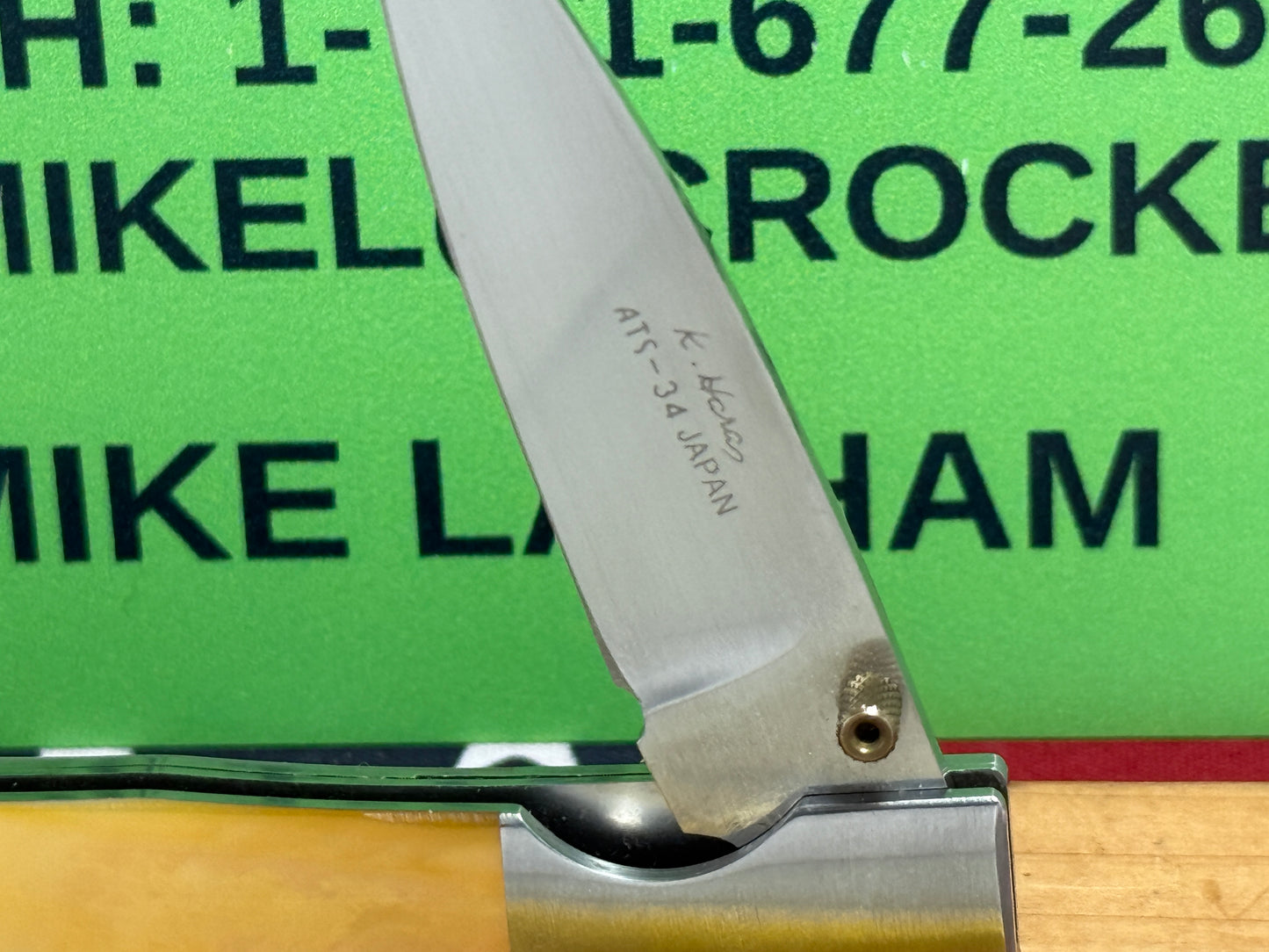 HARA, KOJI CUSTOM KNIVES JAPAN 2005-2008 ERA LINERLOCK FOLDER CUSTOM MANUAL OPEN KNIFE GOLD PEARL HANDLES