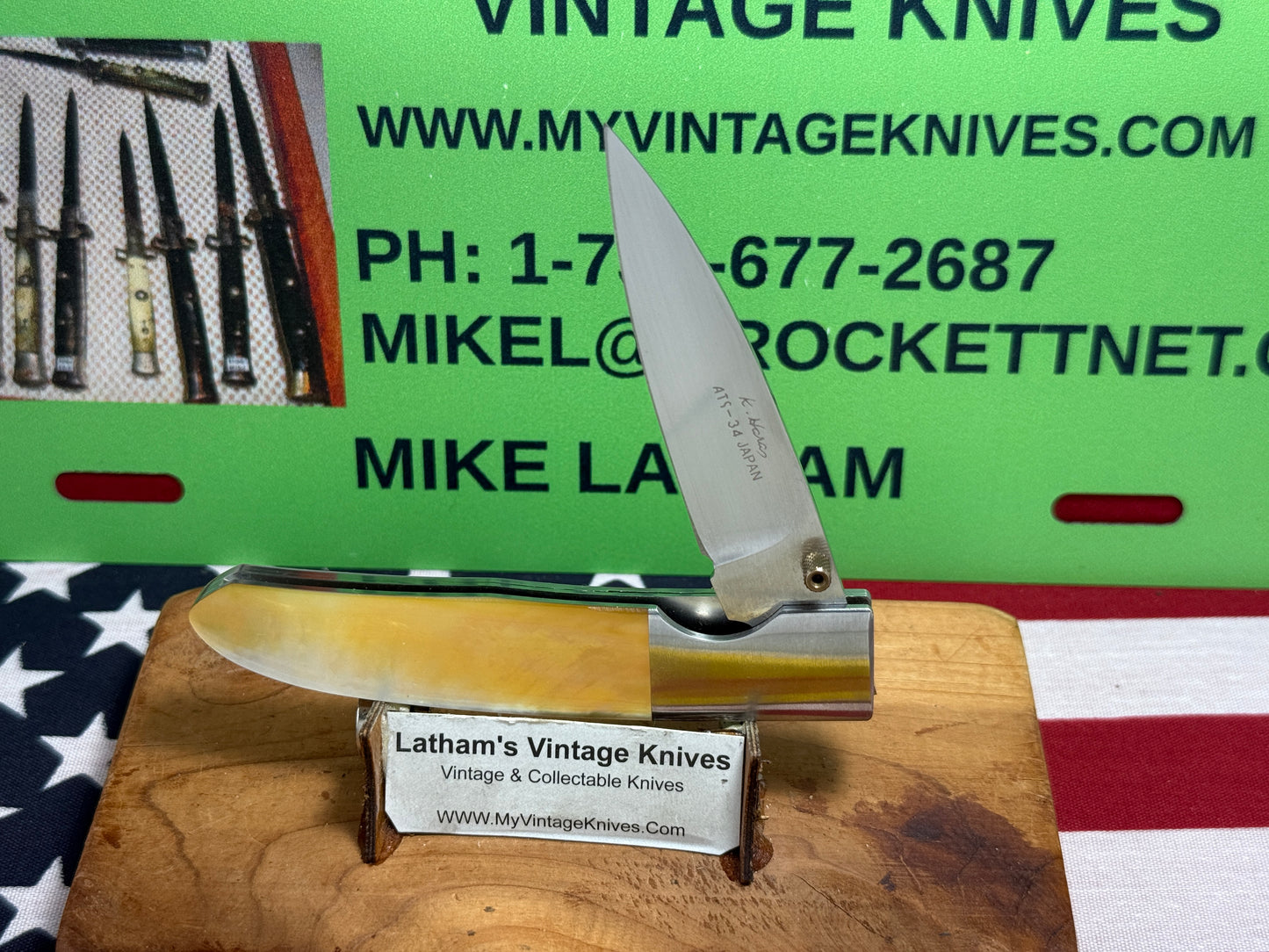 HARA, KOJI CUSTOM KNIVES JAPAN 2005-2008 ERA LINERLOCK FOLDER CUSTOM MANUAL OPEN KNIFE GOLD PEARL HANDLES