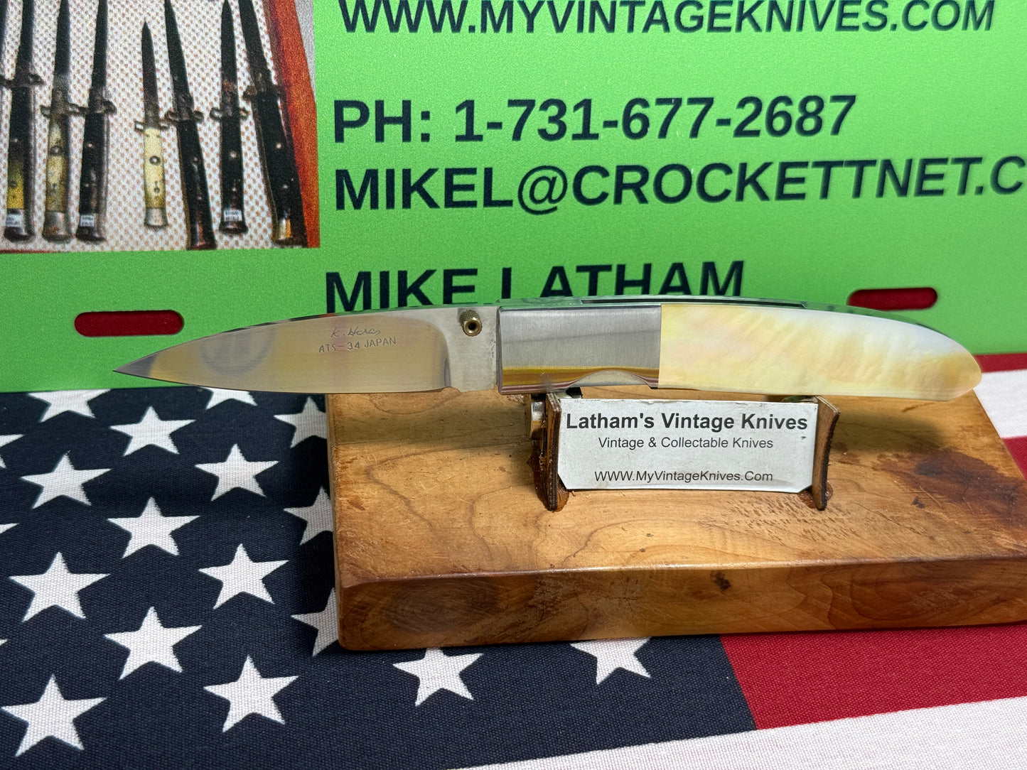 HARA, KOJI CUSTOM KNIVES JAPAN 2005-2008 ERA LINERLOCK FOLDER CUSTOM MANUAL OPEN KNIFE GOLD PEARL HANDLES