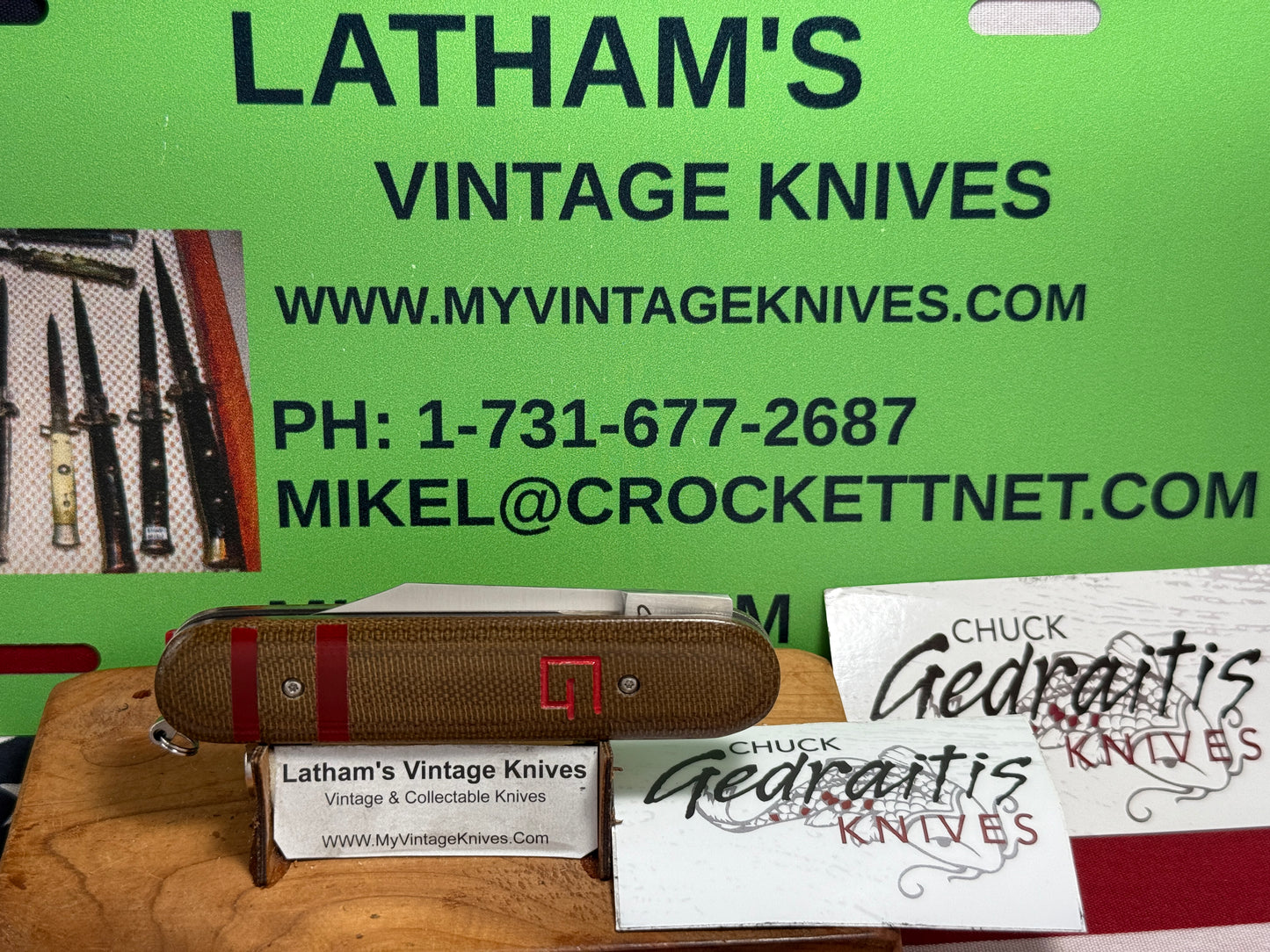 GEDRAITIS, CHUCK CUSTOM KNIVES 2025 SCALE RELEASE SWITCH ARMY LOVELESS INSPIRED BLADE GRIND CPM 154 CUSTOM AUTOMATIC KNIFE ODGREEN CANVAS MICARTA HANDLES