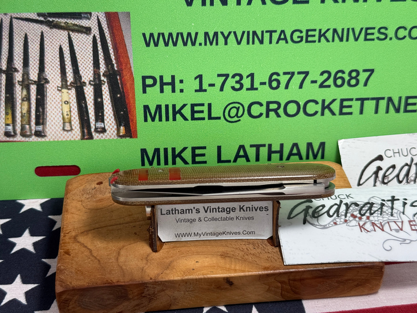 GEDRAITIS, CHUCK CUSTOM KNIVES 2025 SCALE RELEASE SWITCH ARMY LOVELESS INSPIRED BLADE GRIND CPM 154 CUSTOM AUTOMATIC KNIFE ODGREEN CANVAS MICARTA HANDLES