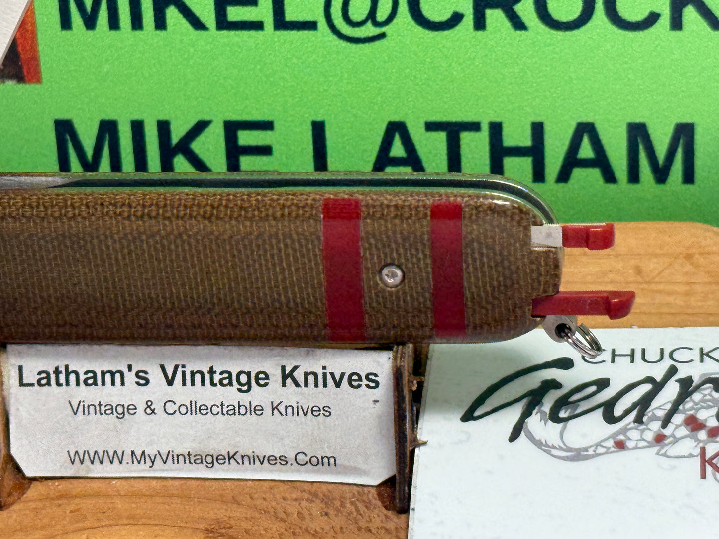 GEDRAITIS, CHUCK CUSTOM KNIVES 2025 SCALE RELEASE SWITCH ARMY LOVELESS INSPIRED BLADE GRIND CPM 154 CUSTOM AUTOMATIC KNIFE ODGREEN CANVAS MICARTA HANDLES