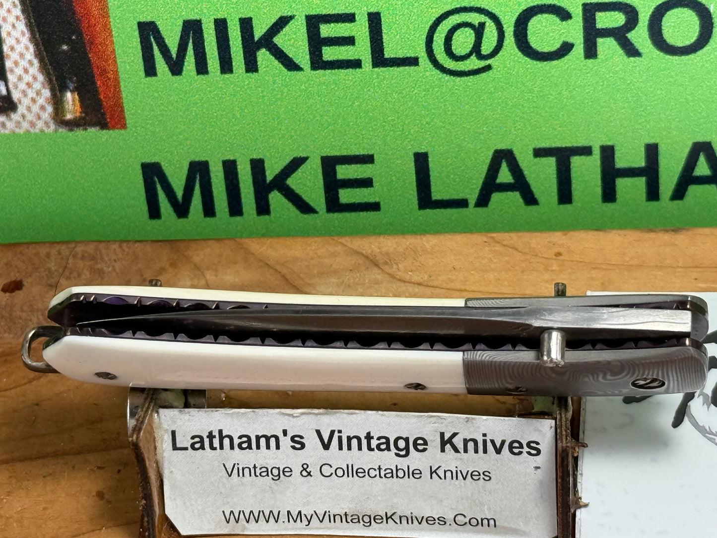 GEDRAITIS, CHUCK "C.J.G." CUSTOM KNIVES 1999-2005 ERA FOLDING LINERLOCK DAMACUS STEEL CUSTOM MANUAL KNIFE MAMMOTH IVORY HANDLES