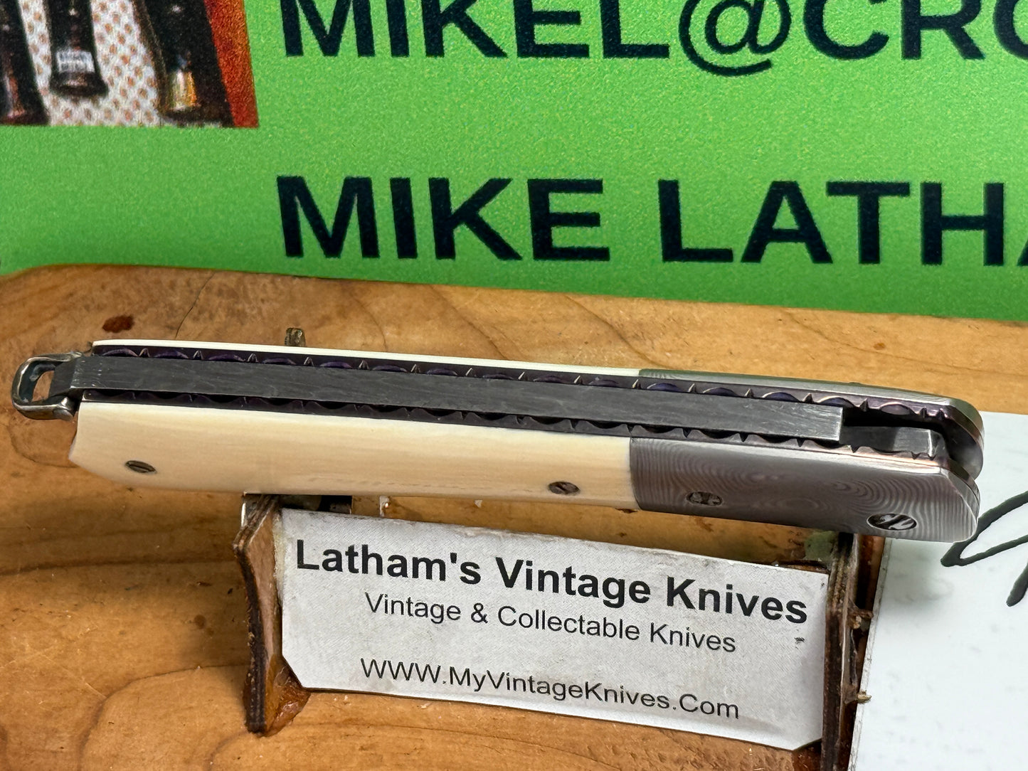 GEDRAITIS, CHUCK "C.J.G." CUSTOM KNIVES 1999-2005 ERA FOLDING LINERLOCK DAMACUS STEEL CUSTOM MANUAL KNIFE MAMMOTH IVORY HANDLES