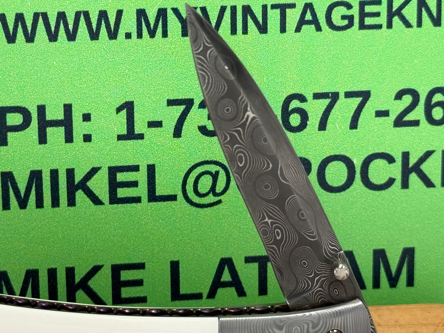 GEDRAITIS, CHUCK "C.J.G." CUSTOM KNIVES 1999-2005 ERA FOLDING LINERLOCK DAMACUS STEEL CUSTOM MANUAL KNIFE MAMMOTH IVORY HANDLES