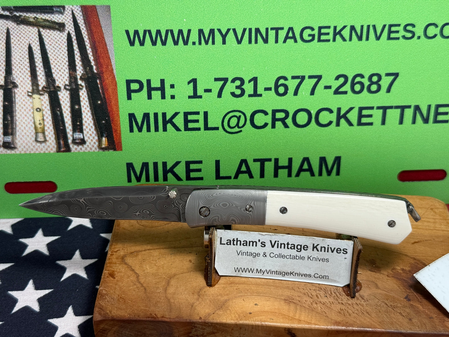 GEDRAITIS, CHUCK "C.J.G." CUSTOM KNIVES 1999-2005 ERA FOLDING LINERLOCK DAMACUS STEEL CUSTOM MANUAL KNIFE MAMMOTH IVORY HANDLES