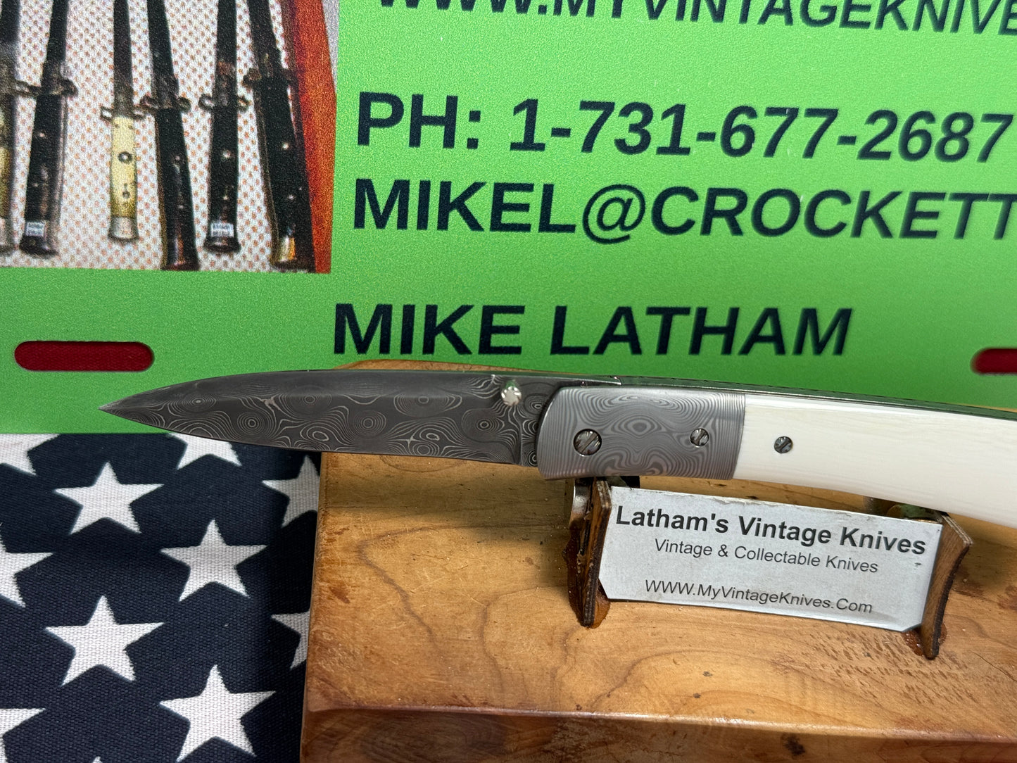 GEDRAITIS, CHUCK "C.J.G." CUSTOM KNIVES 1999-2005 ERA FOLDING LINERLOCK DAMACUS STEEL CUSTOM MANUAL KNIFE MAMMOTH IVORY HANDLES