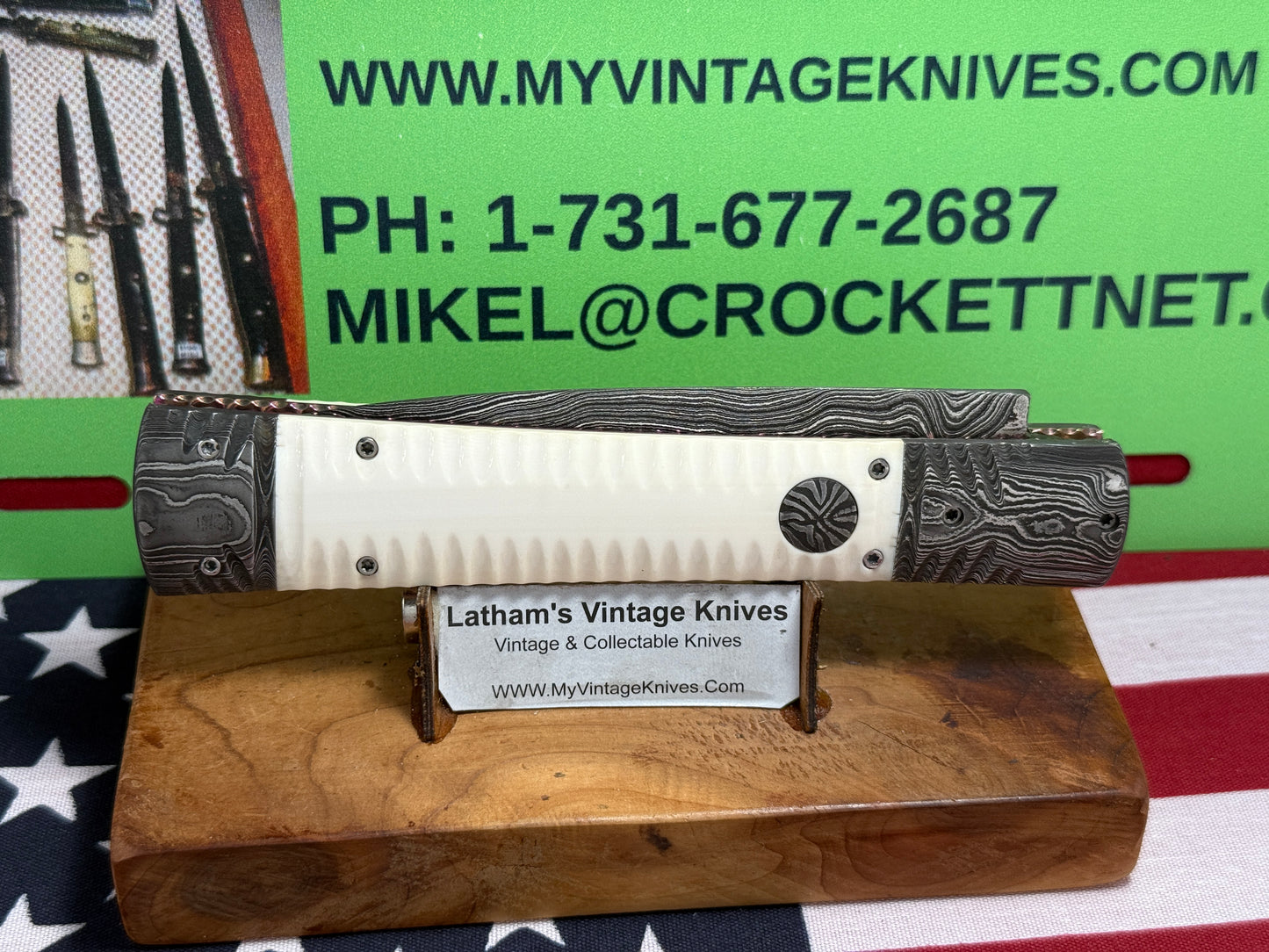 VALLOTTON, RAINY CUSTOM KNIVES 2001-2003 ERA D & D FAN TAIL DAMACUS STEEL DAGGER BLADE CUSTOM AUTOMATIC KNIFE MAMMOTH IVORY HANDLES