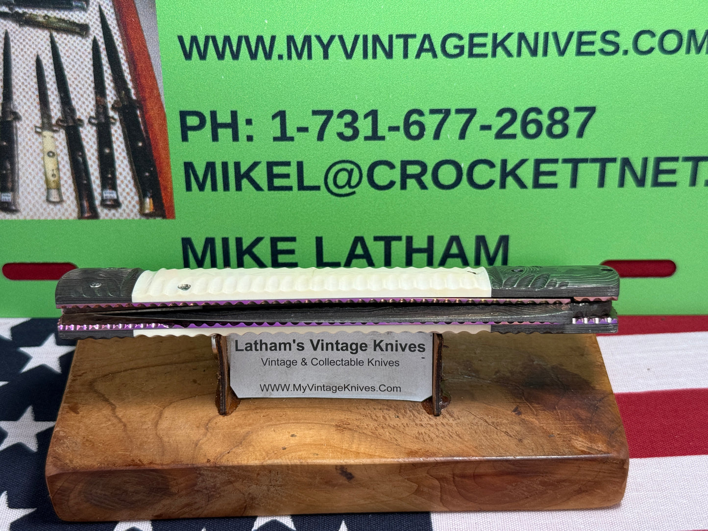 VALLOTTON, RAINY CUSTOM KNIVES 2001-2003 ERA D & D FAN TAIL DAMACUS STEEL DAGGER BLADE CUSTOM AUTOMATIC KNIFE MAMMOTH IVORY HANDLES