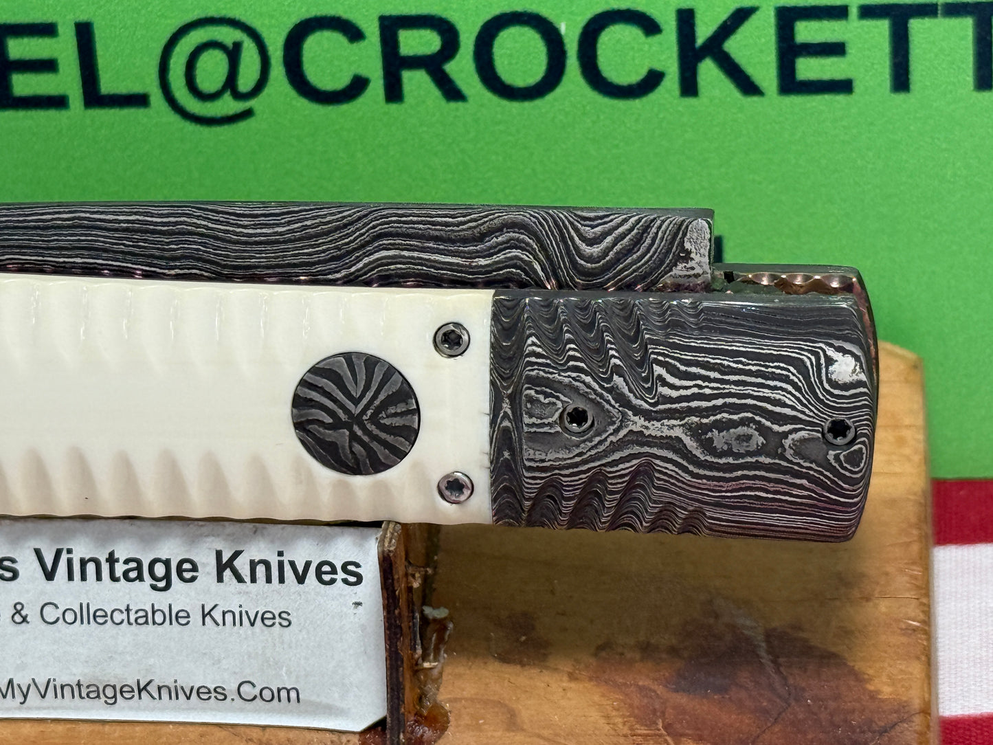 VALLOTTON, RAINY CUSTOM KNIVES 2001-2003 ERA D & D FAN TAIL DAMACUS STEEL DAGGER BLADE CUSTOM AUTOMATIC KNIFE MAMMOTH IVORY HANDLES