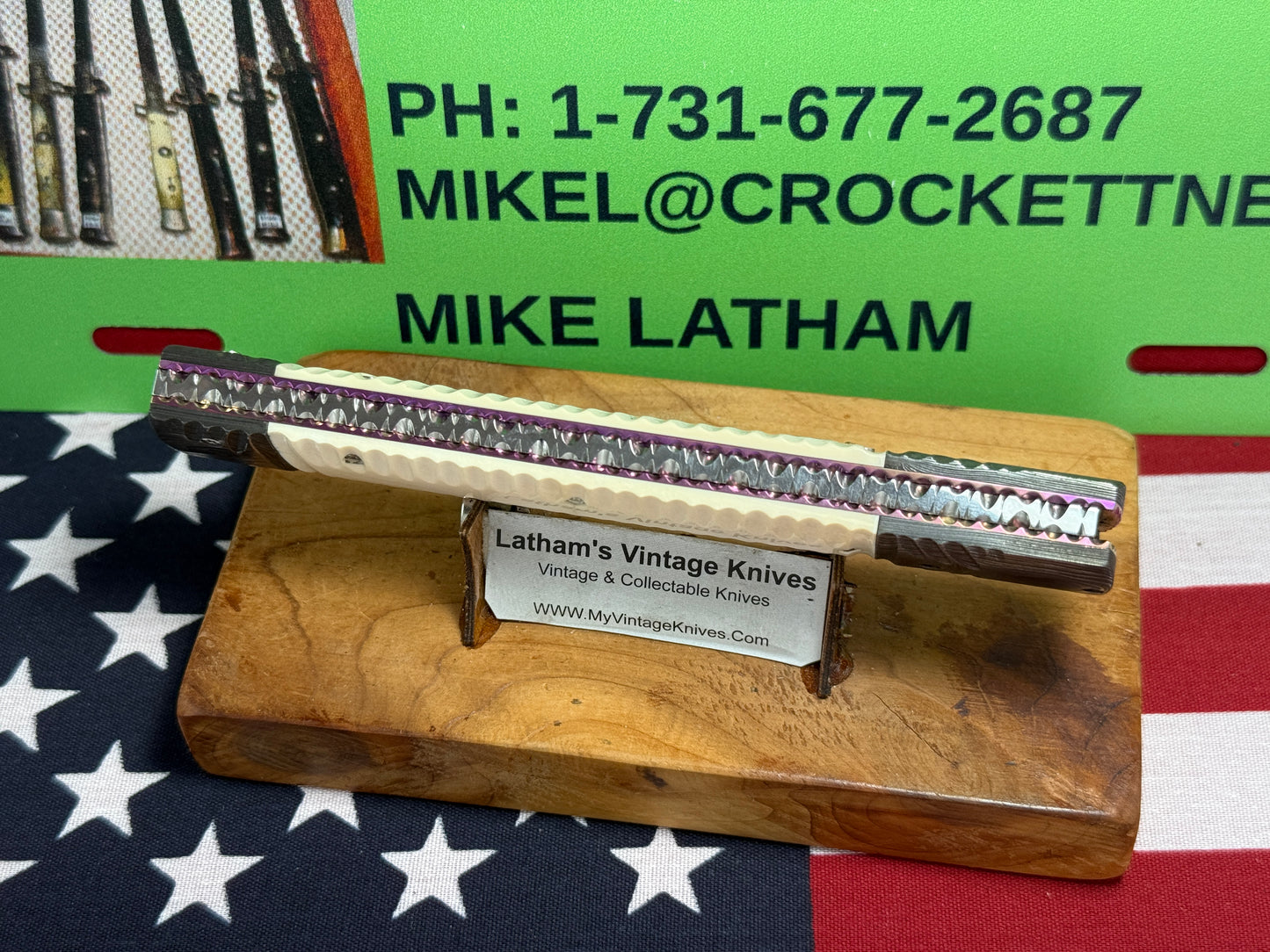 VALLOTTON, RAINY CUSTOM KNIVES 2001-2003 ERA D & D FAN TAIL DAMACUS STEEL DAGGER BLADE CUSTOM AUTOMATIC KNIFE MAMMOTH IVORY HANDLES