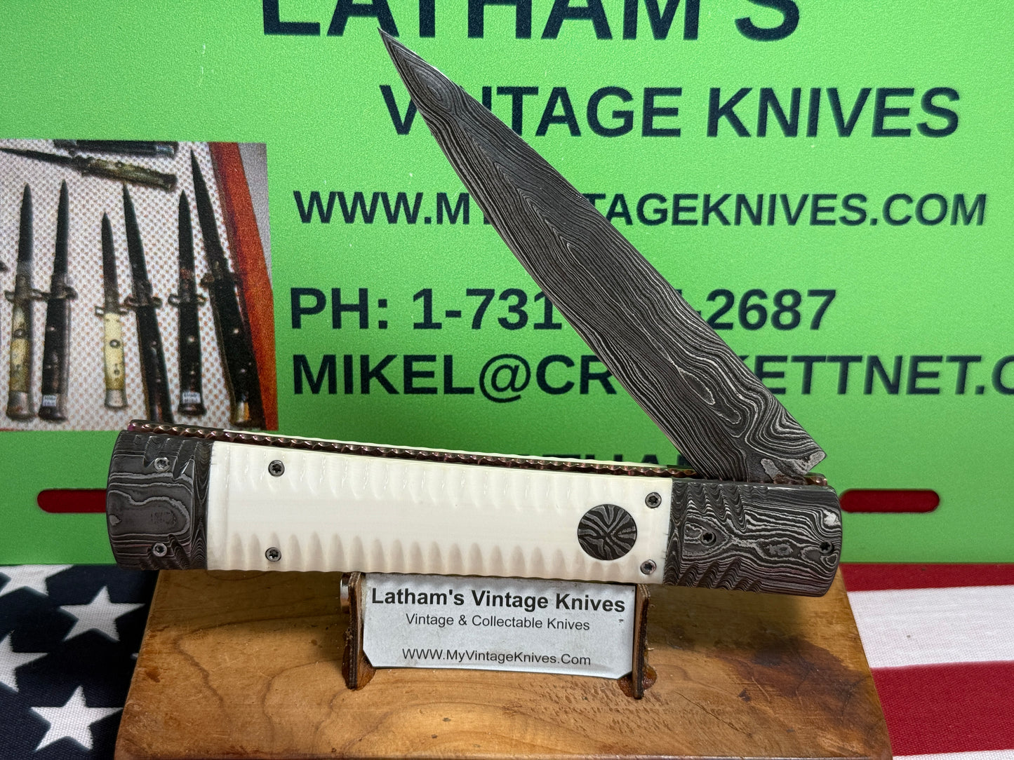 VALLOTTON, RAINY CUSTOM KNIVES 2001-2003 ERA D & D FAN TAIL DAMACUS STEEL DAGGER BLADE CUSTOM AUTOMATIC KNIFE MAMMOTH IVORY HANDLES