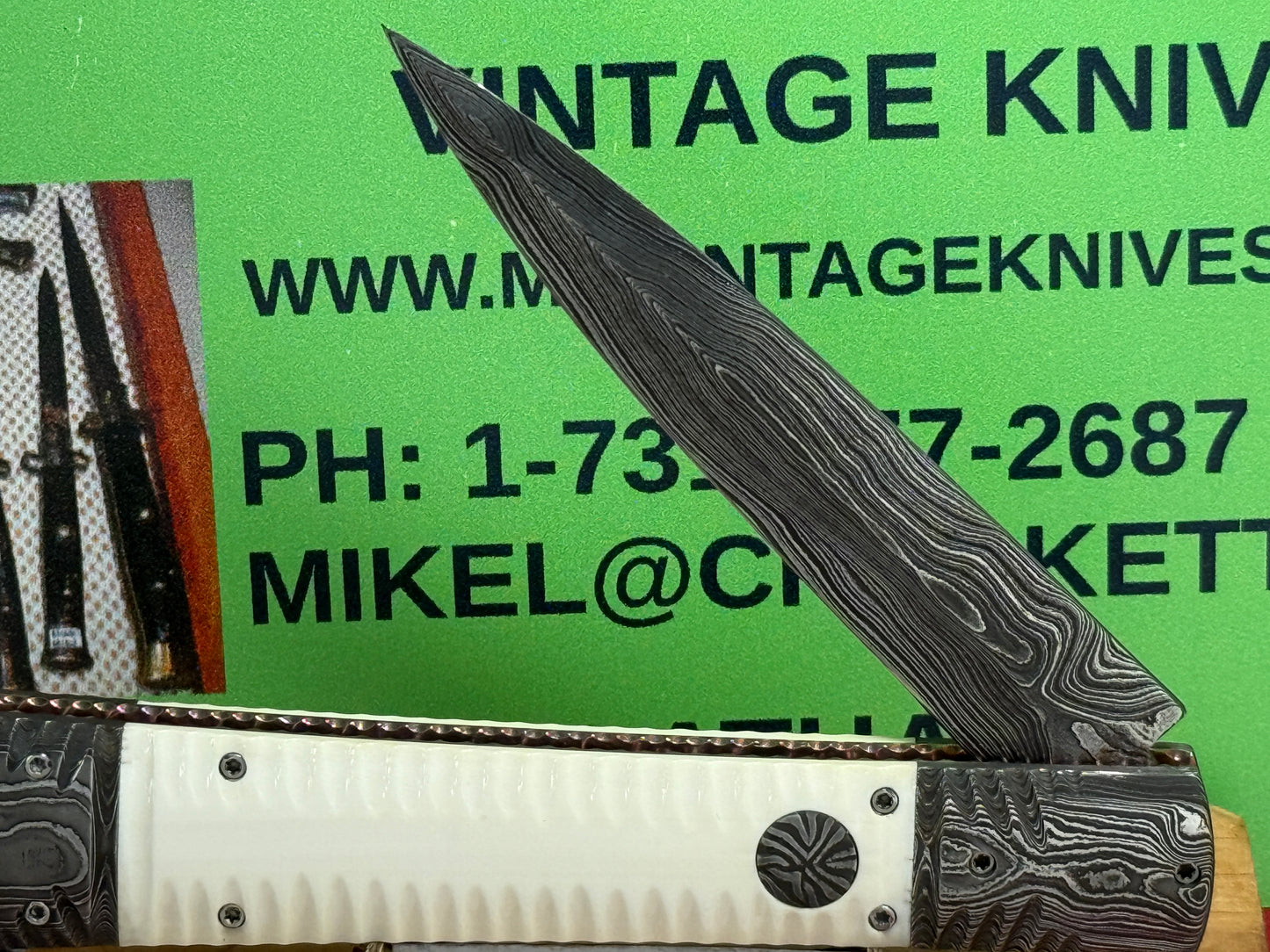 VALLOTTON, RAINY CUSTOM KNIVES 2001-2003 ERA D & D FAN TAIL DAMACUS STEEL DAGGER BLADE CUSTOM AUTOMATIC KNIFE MAMMOTH IVORY HANDLES