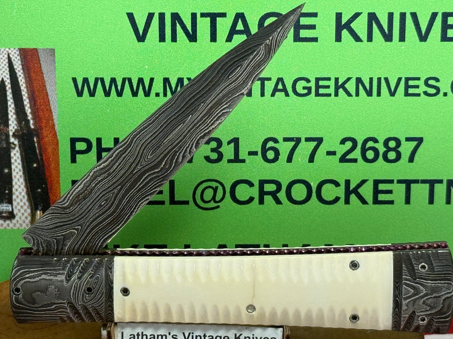 VALLOTTON, RAINY CUSTOM KNIVES 2001-2003 ERA D & D FAN TAIL DAMACUS STEEL DAGGER BLADE CUSTOM AUTOMATIC KNIFE MAMMOTH IVORY HANDLES