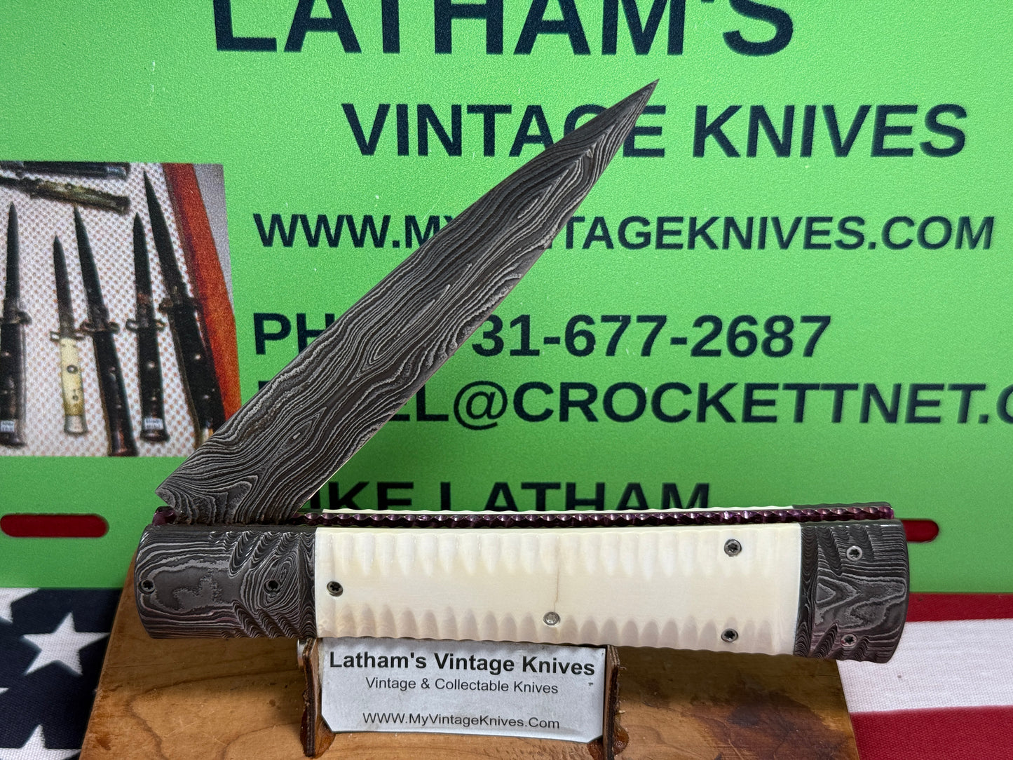 VALLOTTON, RAINY CUSTOM KNIVES 2001-2003 ERA D & D FAN TAIL DAMACUS STEEL DAGGER BLADE CUSTOM AUTOMATIC KNIFE MAMMOTH IVORY HANDLES