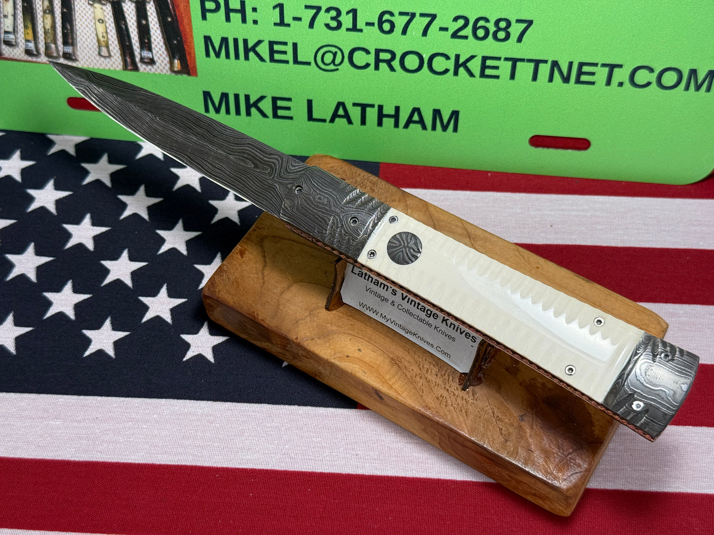 VALLOTTON, RAINY CUSTOM KNIVES 2001-2003 ERA D & D FAN TAIL DAMACUS STEEL DAGGER BLADE CUSTOM AUTOMATIC KNIFE MAMMOTH IVORY HANDLES