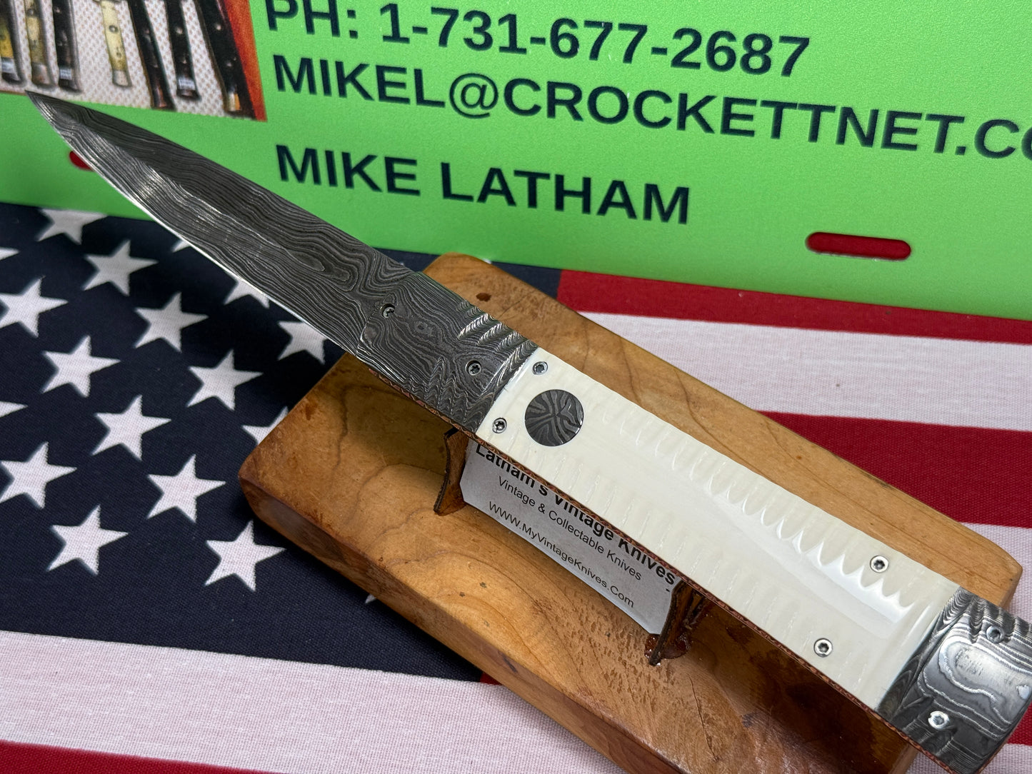 VALLOTTON, RAINY CUSTOM KNIVES 2001-2003 ERA D & D FAN TAIL DAMACUS STEEL DAGGER BLADE CUSTOM AUTOMATIC KNIFE MAMMOTH IVORY HANDLES