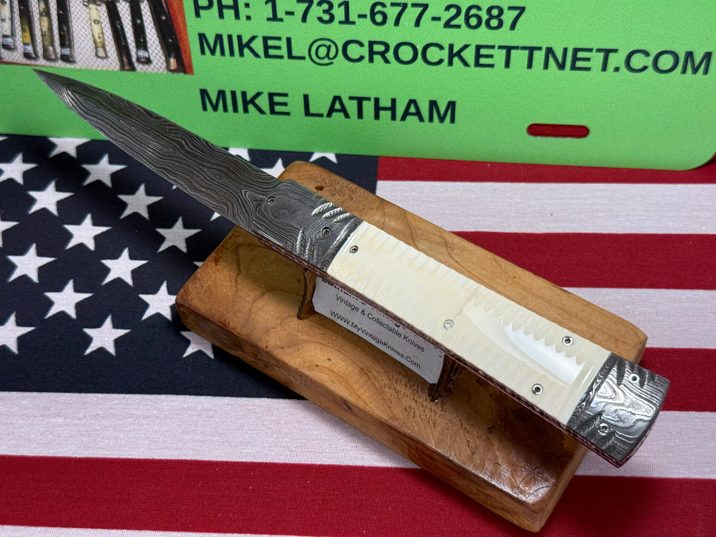 VALLOTTON, RAINY CUSTOM KNIVES 2001-2003 ERA D & D FAN TAIL DAMACUS STEEL DAGGER BLADE CUSTOM AUTOMATIC KNIFE MAMMOTH IVORY HANDLES